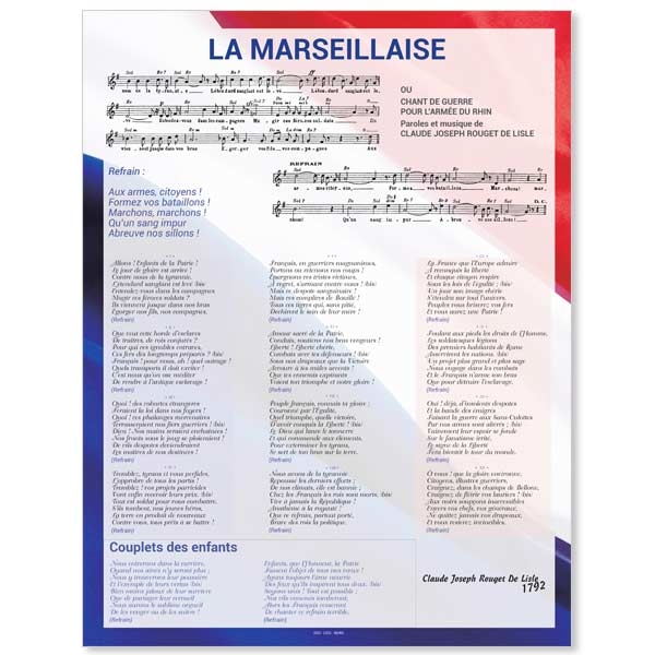 Chanson La Marseillaise Avec Les Paroles Affiche de la Marseillaise au format 50x65 cm - affiche chant
