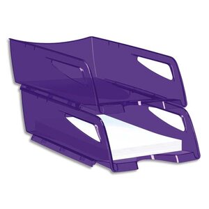 Corbeille à courrier Happy ultra violet transparent. Dimensions : L34,5 x  H6,4 x P26 cm CEP - corbeille courrier banette à papier document rangement  bureau bannette plastique pvc couleur courier violet violette